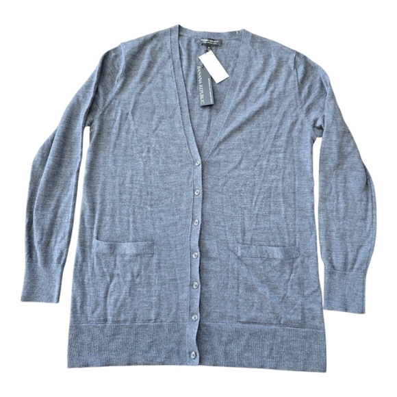 Banana Republic Merino Wool Sweater Cardigan Men Sz M Gray Long Sleeve ButtonUp - Picture 1 of 12